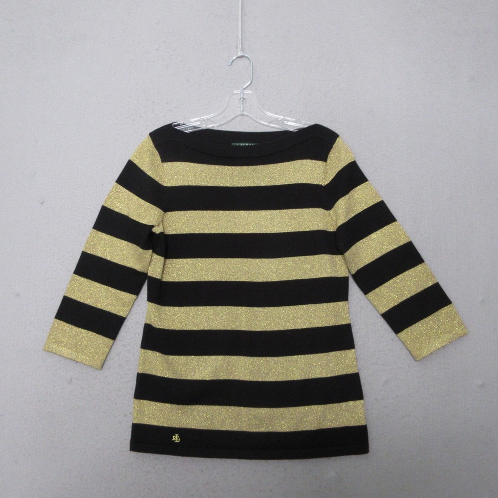 Lauren Ralph Lauren Sweater Black Gold Metallic Stripe Knit Old Money‎